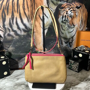 Coach  Tri Zip Leather Crossbody Camel/Pink Ruby GUC